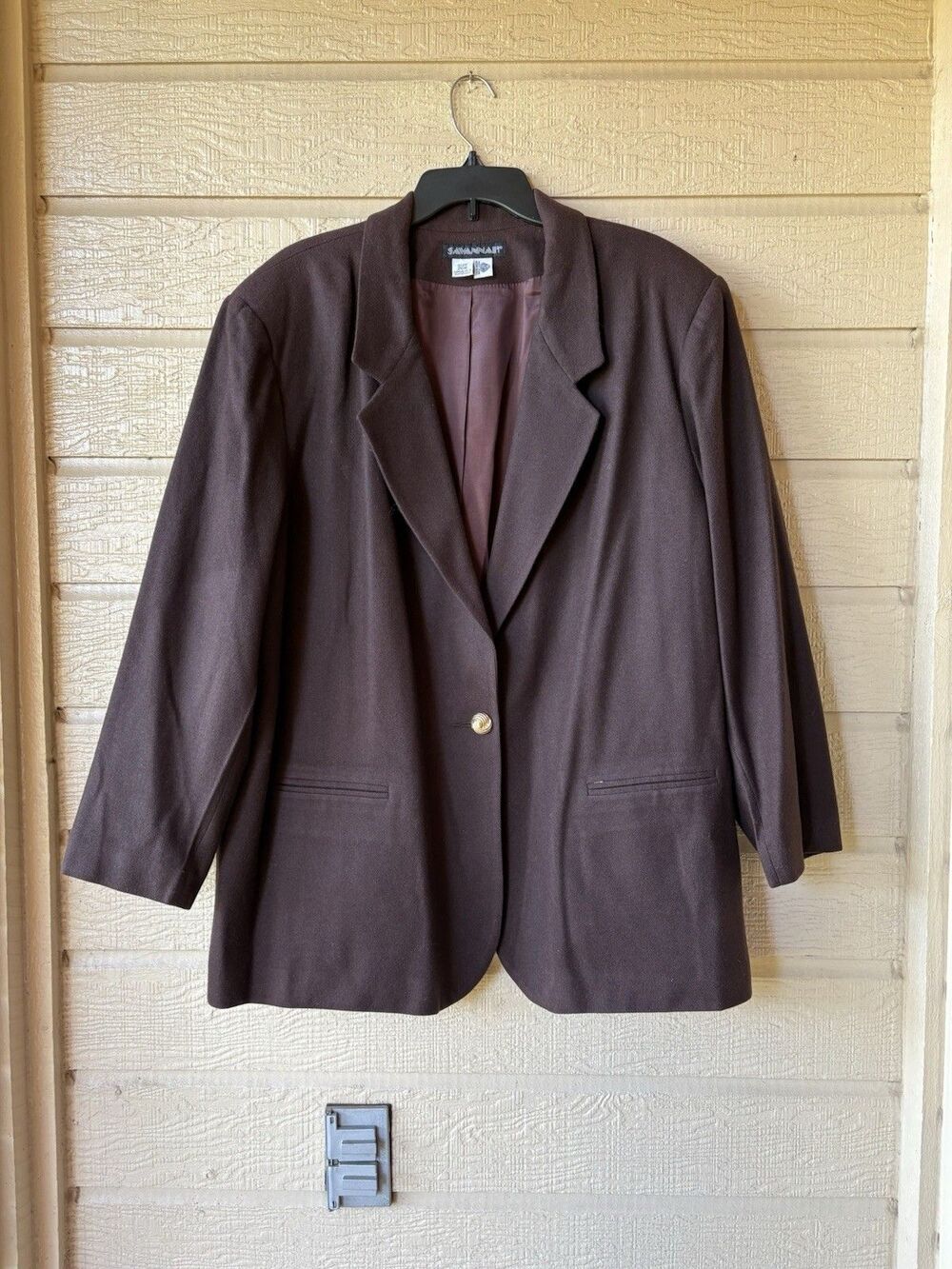 Vintage Savannah women Brown 100% Wool One Button Closure Blazer Jacket size 26W